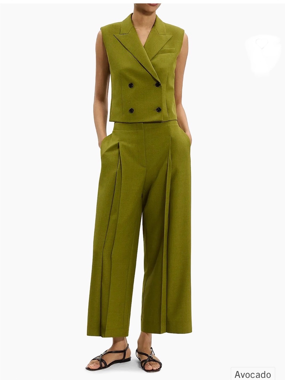 Theory Avocado Green Wide-Leg City Twill deep pleat Pants NWT